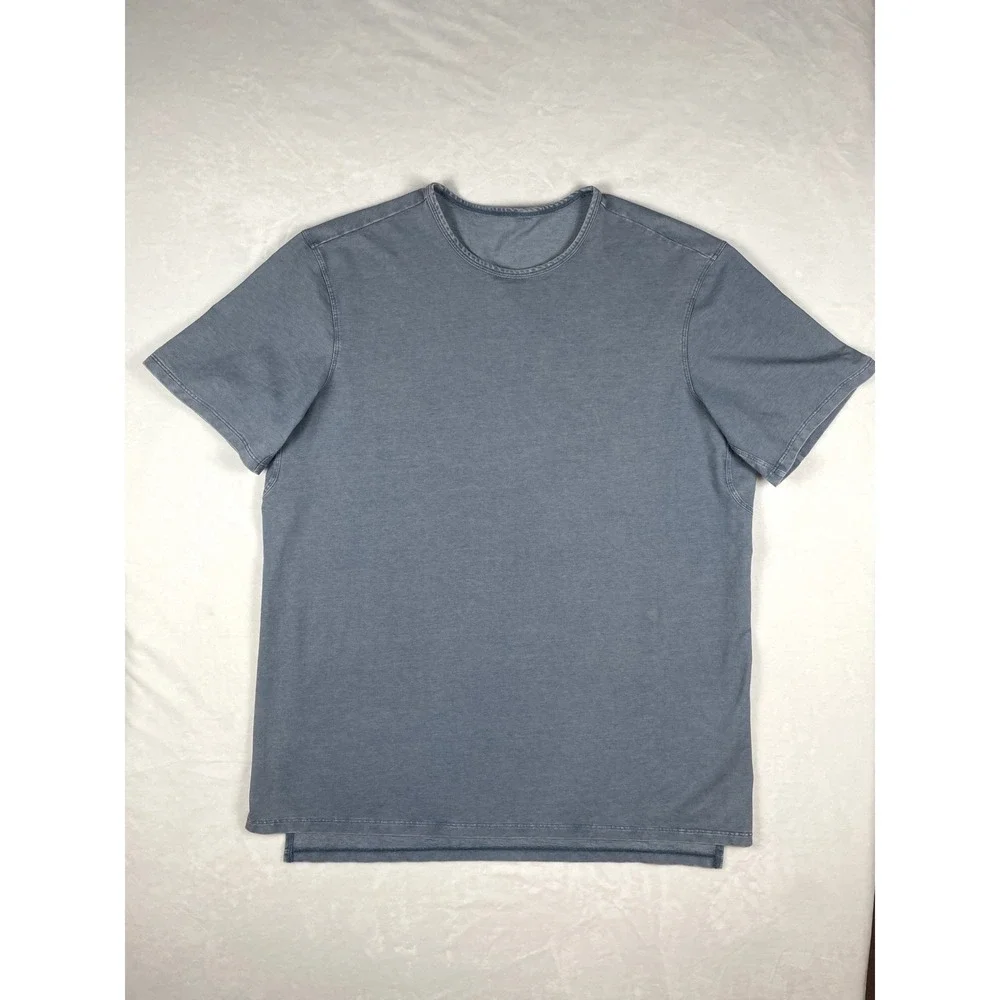 Lululemon Men Blue Short Sleeve T-Shirt Crew Neck Stonewash Denim Loose Fit L/XL